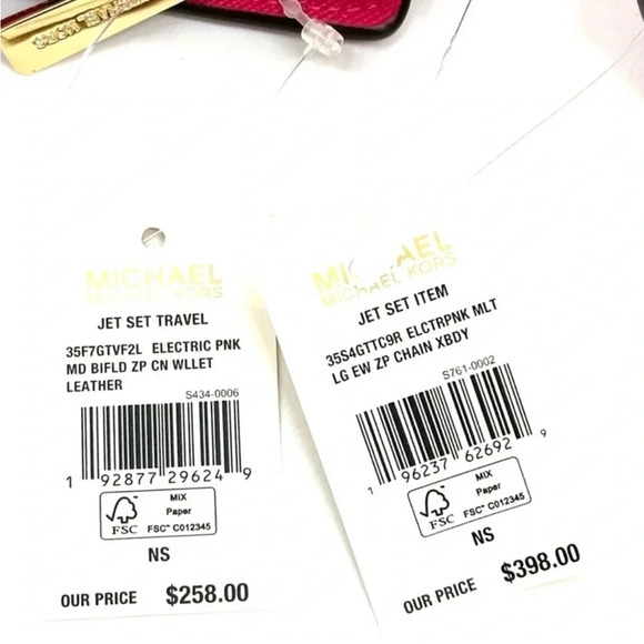 Michael Kors LG EW Crossbody Bag & Medium Bifold Zip Chain Wallet Electric Pink - Picture 14 of 14